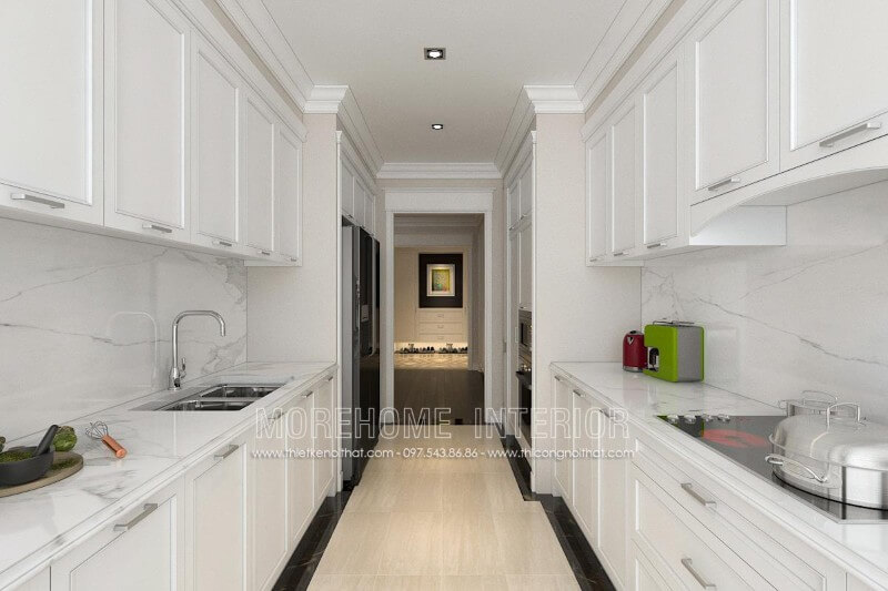 Trang trí nội thất phòng bếp đẹp và sang trọng với mẫu tủ bếp gỗ tần bì phun sơn trắng cao cấp Tủ bếp đẹp