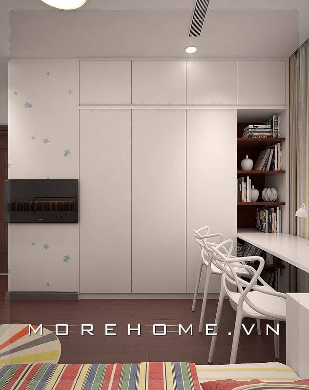 Tủ áo gỗ công nghiệp An Cường được thiết kế âm tường gọn gàng, hiện đại mà không làm mất đi tính gọn gàng, ngăn nắp