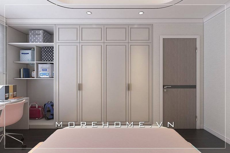 Mẫu kệ tủ gỗ tự nhiên phun sơn trắng cao cấp luôn là xu hướng lựa chọn trong bất kì không gian phòng ngủ trẻ em nào