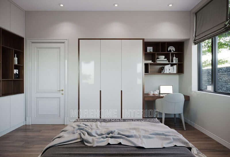 Góc học tập được bố trí đơn giản đẹp cho phòng ngủ.