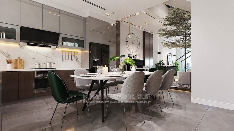Mẫu thiết kế hệ tủ bếp biệt thự hiện đại mang đến sự tiện nghi cho không gian sống gia chủ với những tích hợp thông minh.