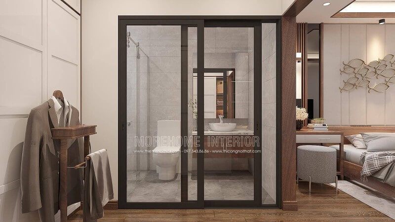 Thoạt nhìn kệ để quần áo như trên có vẻ sẽ mang lại sự bất tiện khi mất thời gian để kệ quần áo ra rồi để vào mỗi khi lấy quần áo trong tủ ra tuy nhiên nó lại hợp lý khi tủ trên lại là tủ để lưu trữ chỉ khi cần bạn mới lấy ra đôi ba lần, còn trang trí tủ quần áo lại nằm ở phía đối diện cửa trượt giúp bạn rất tiện khi tìm quần áo.