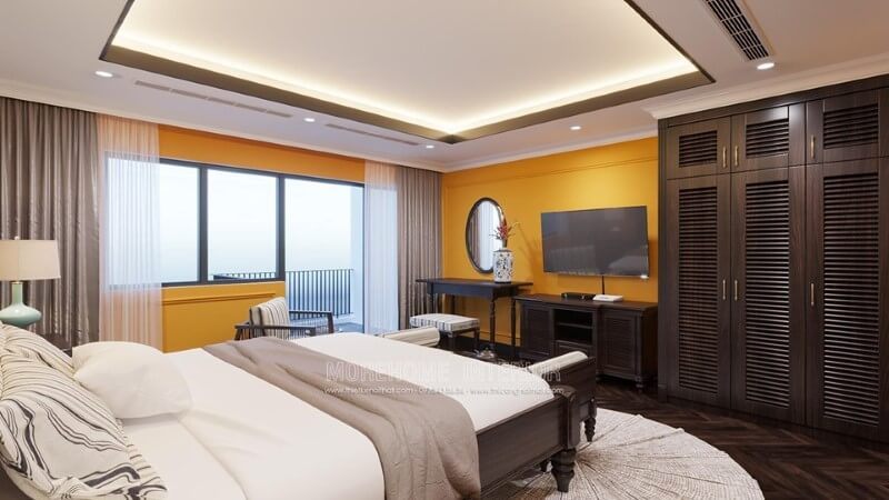 Bàn làm việc, bàn trang điểm bằng gỗ tự nhiên tại phòng ngủ biệt thự Gamuda