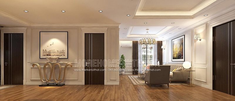 Cửa gỗ chung cư kết hợp nẹp inox trang trí dọc cánh cửa lạ mắt MH09