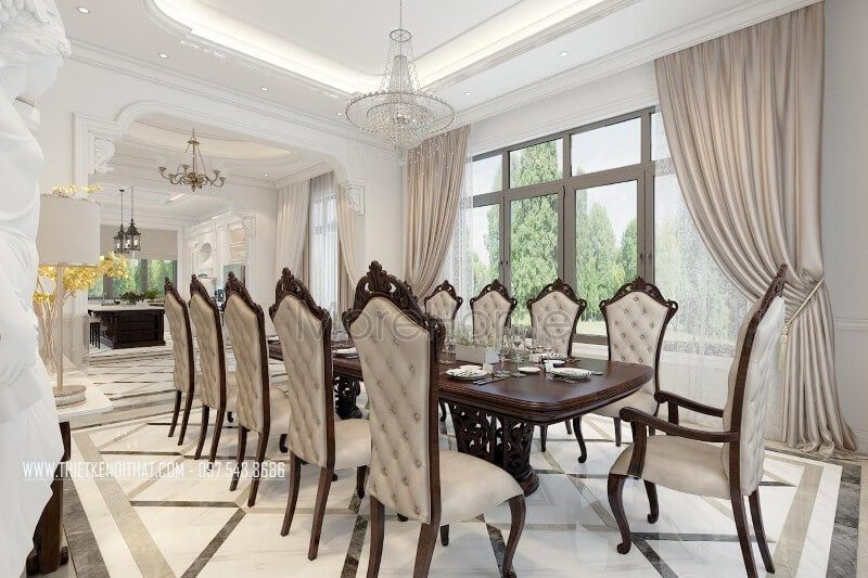 Thiết kế bàn ăn biệt thự phong cách tân cổ điển