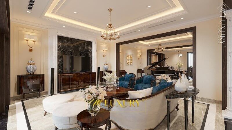 Ấn tượng mẫu đá ốp tường phòng khách biệt thự Việt Hưng Long Biên Hà Nội