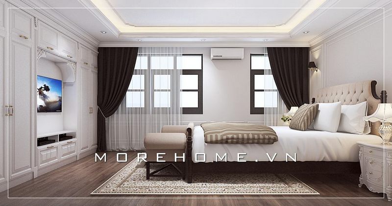 Tủ quần áo đa năng được thiết kế kịch trần tại phòng ngủ Master